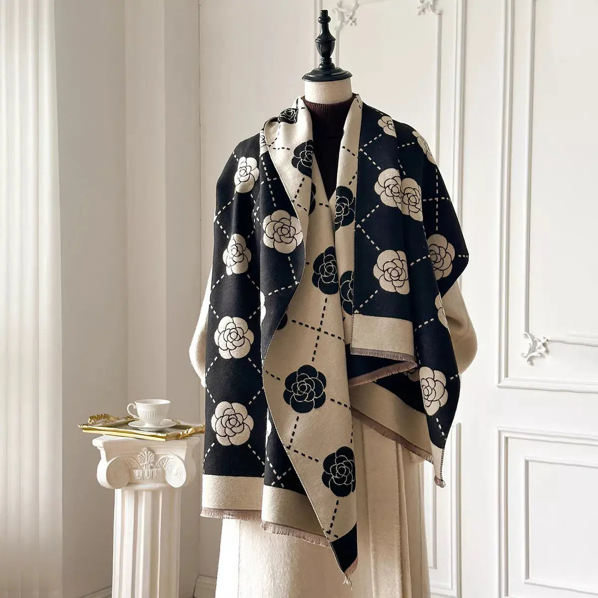 Floral Raw Hem Womens Scarf