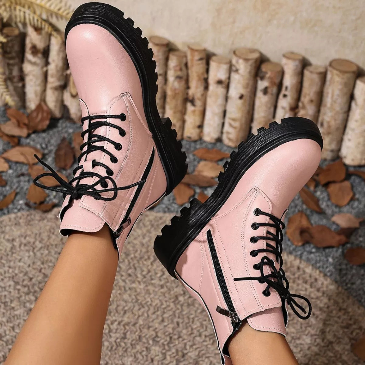 Lace-Up Ankle Combat Boots
