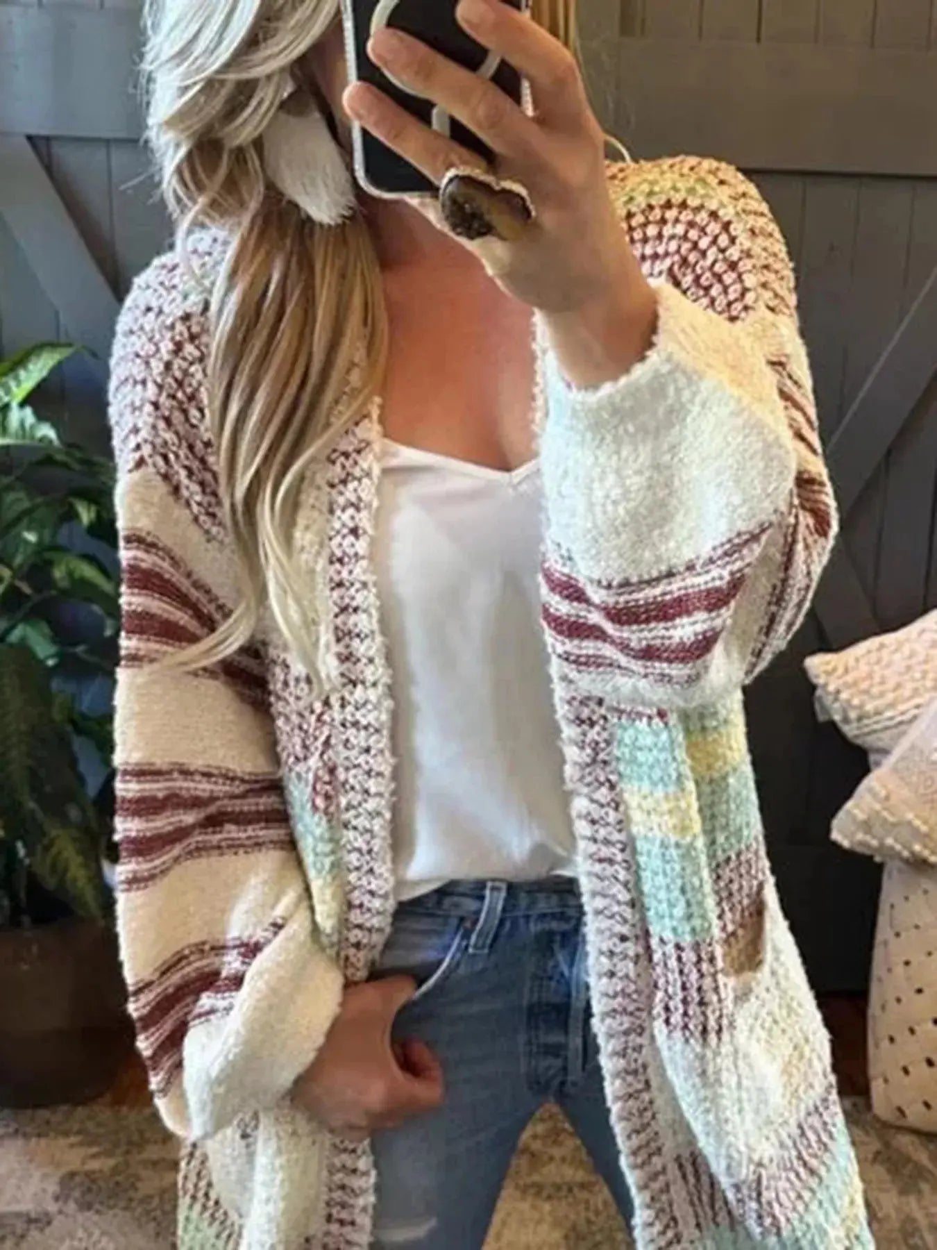 Striped Open Front Longline Cardigan