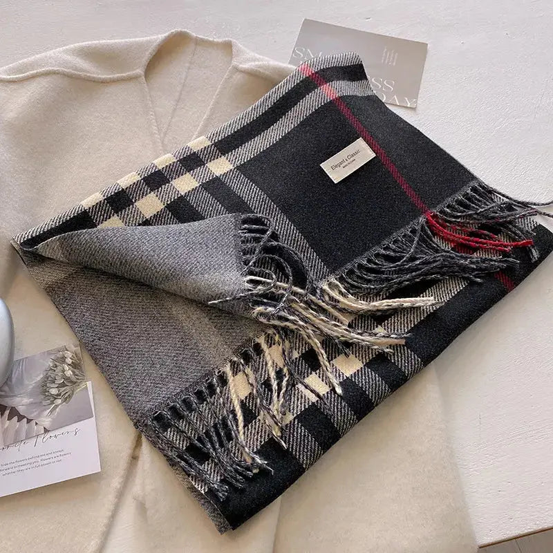 Plaid Fringe Winter Womens Scarf