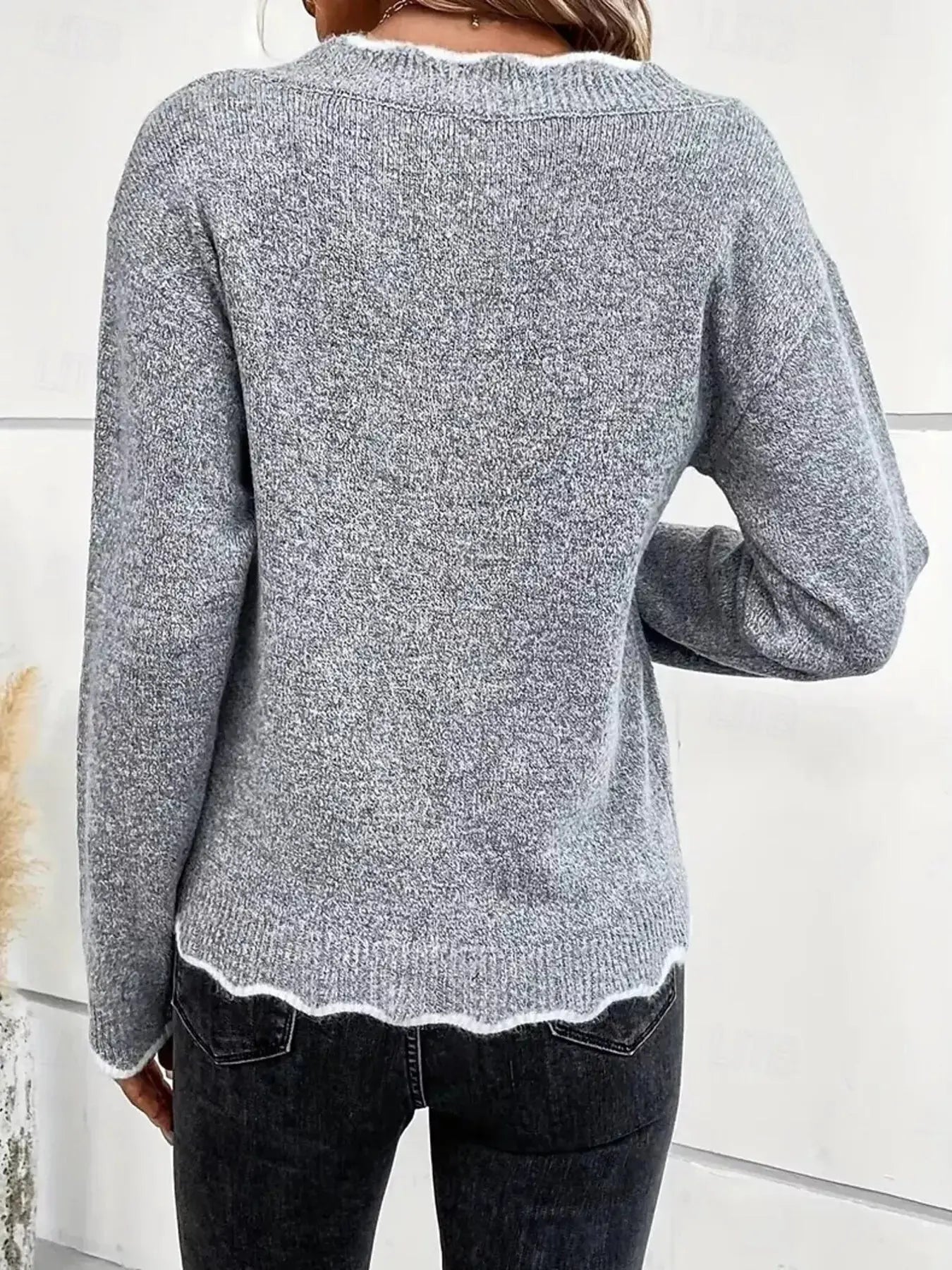 Contrast Trim V Neck Sweater