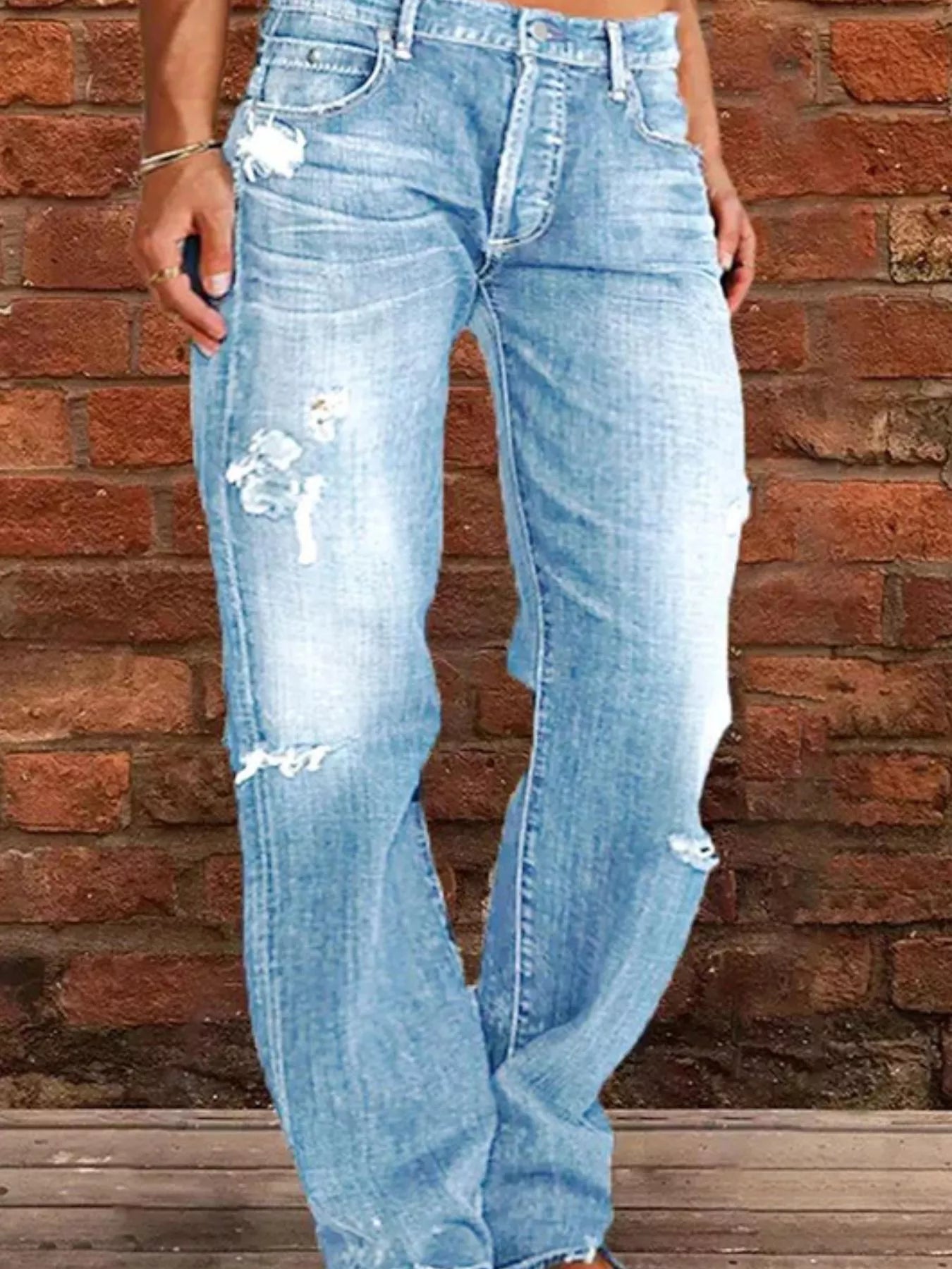 Full Size Distressed Raw Hem Jeans