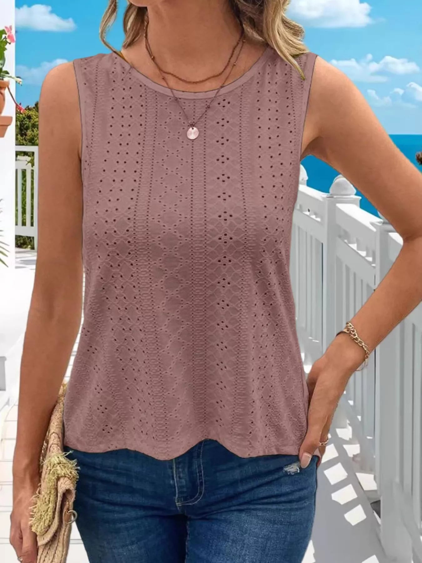 Hollow-Out Knit Tank Top