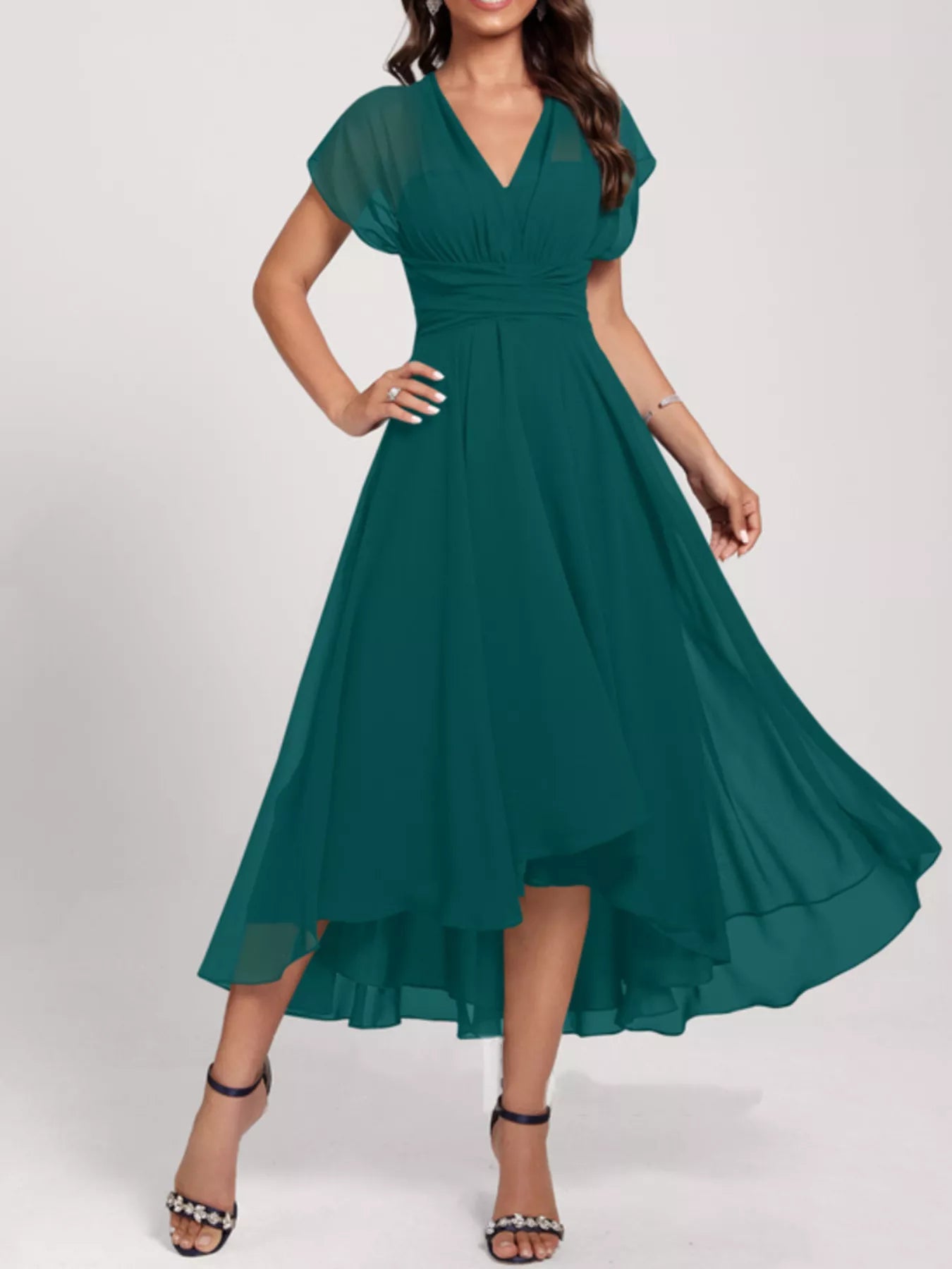 Ruched Crisscross A Line Midi Dress
