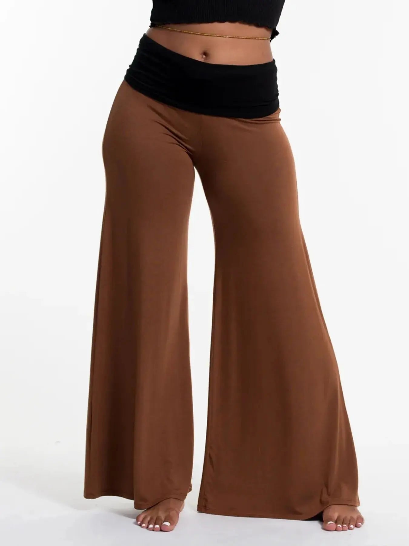 High Waisted Wide Leg Yoga Pants with Contrast Waistband