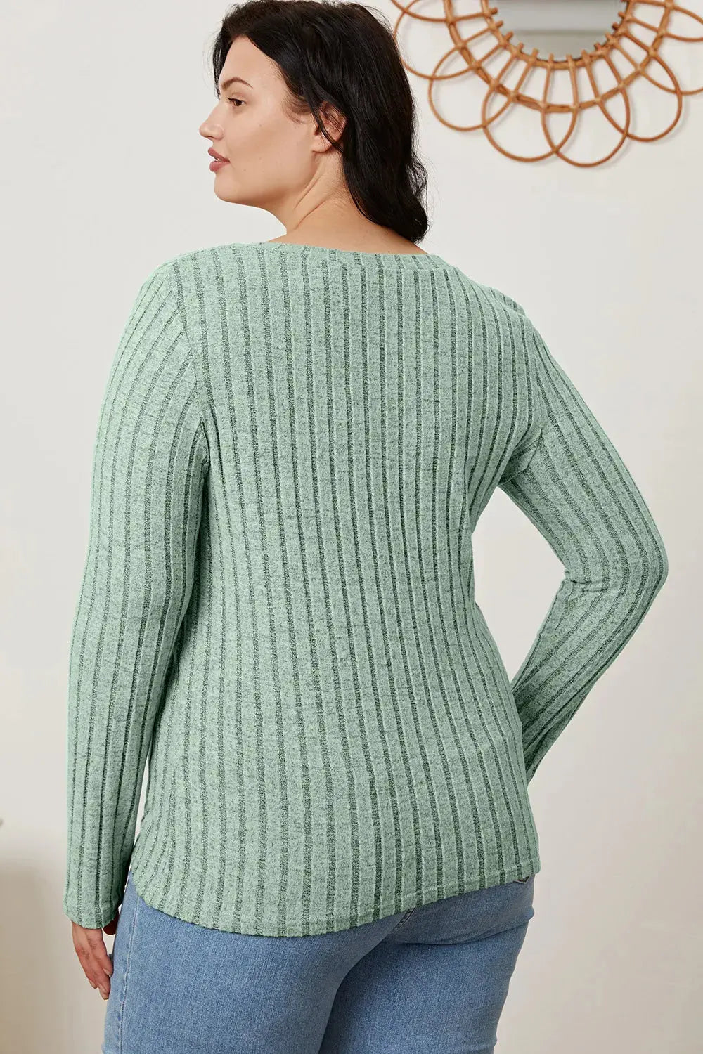 Basic Bae Full Size Ribbed V-Neck Long Sleeve T Shirt for Women