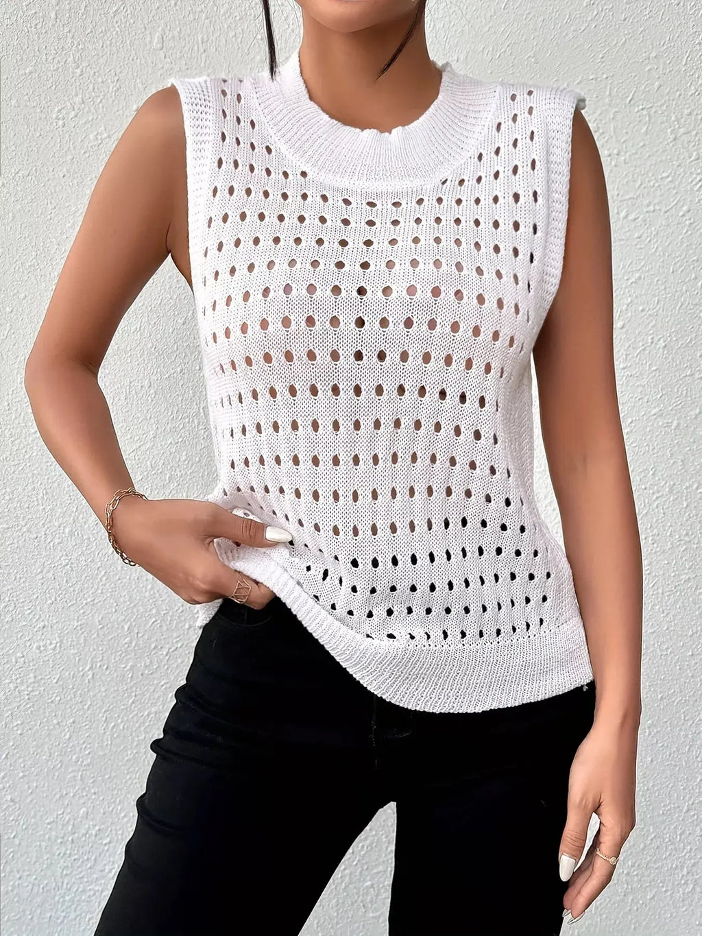 Hollow Out Round Neck Knit Sweater Tank