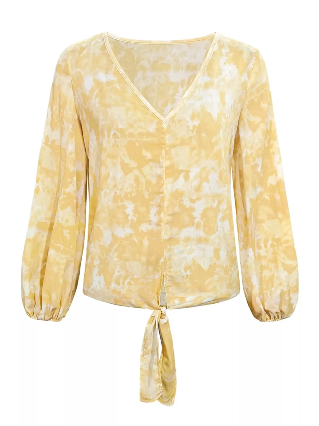 V-Neck Long Sleeve Tie Front Blouse