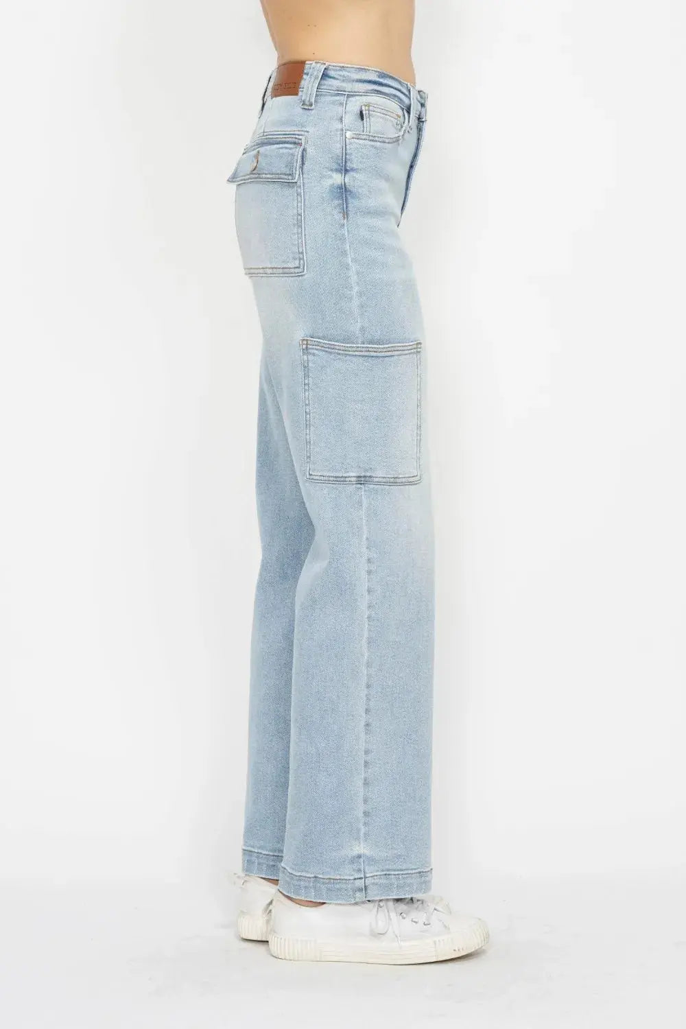 High Waist Cargo Pocket Straight Leg Judy Blue Jeans – Full Size