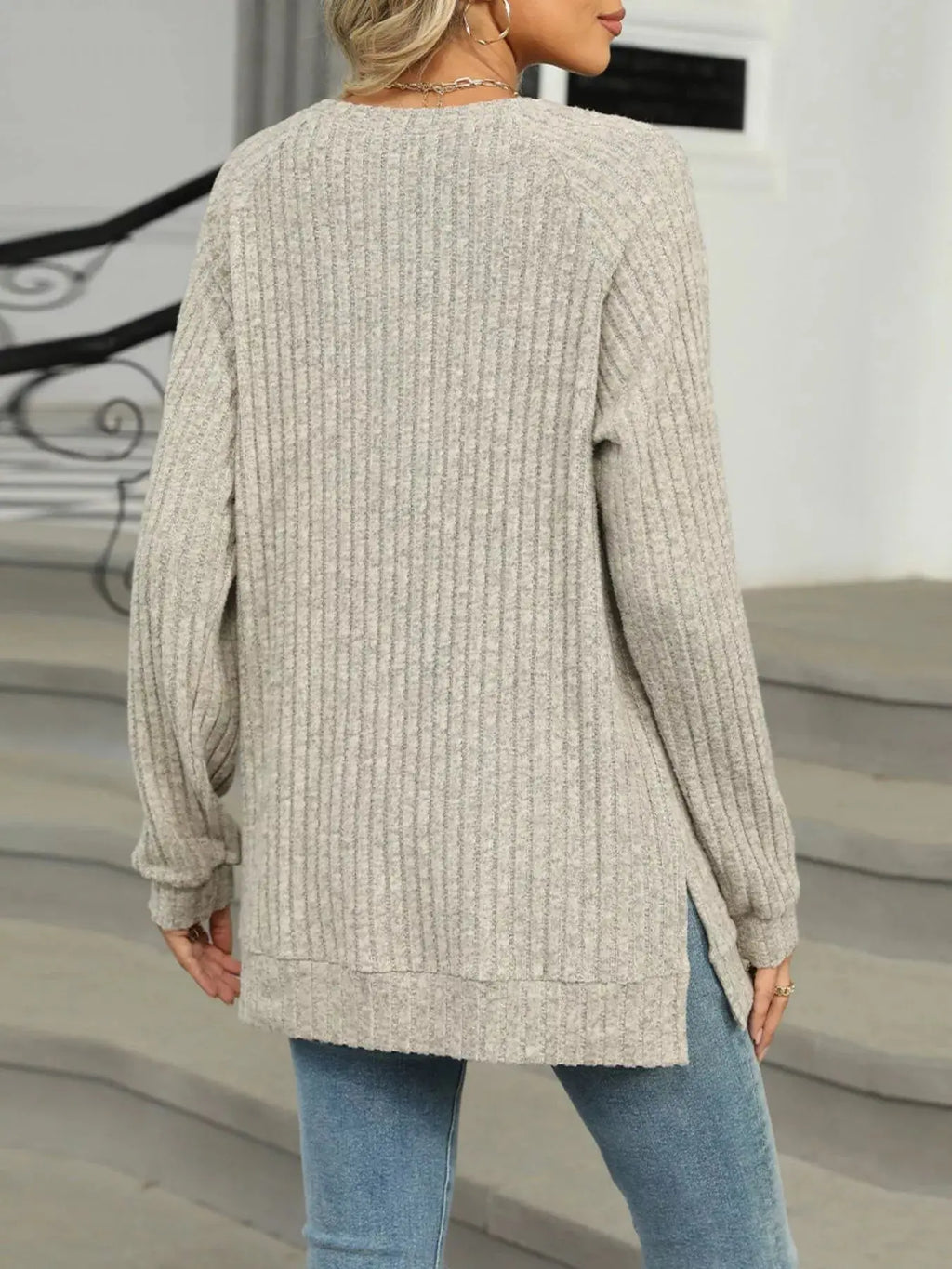 Cozy Chic Ribbed Button Detail Long Sleeve Tunic
