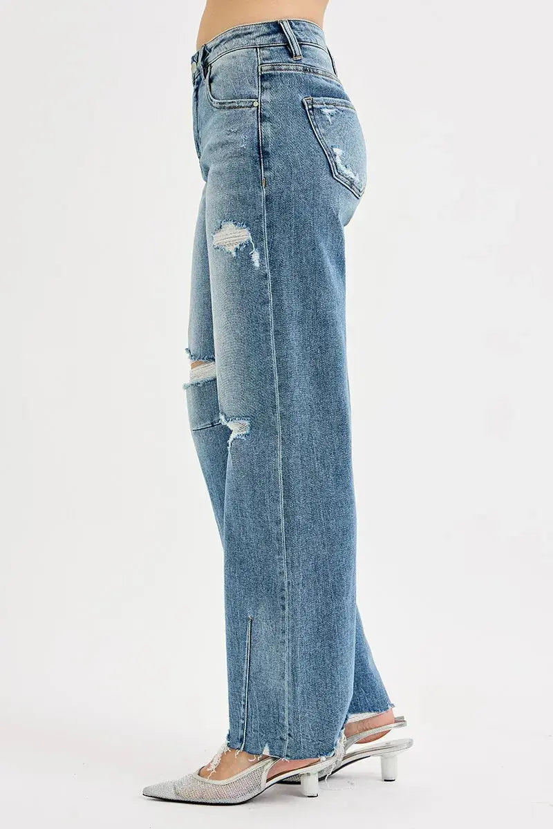 RISEN Jeans - Plus Size Mid Rise Fit Wide Baggy Leg Jeans