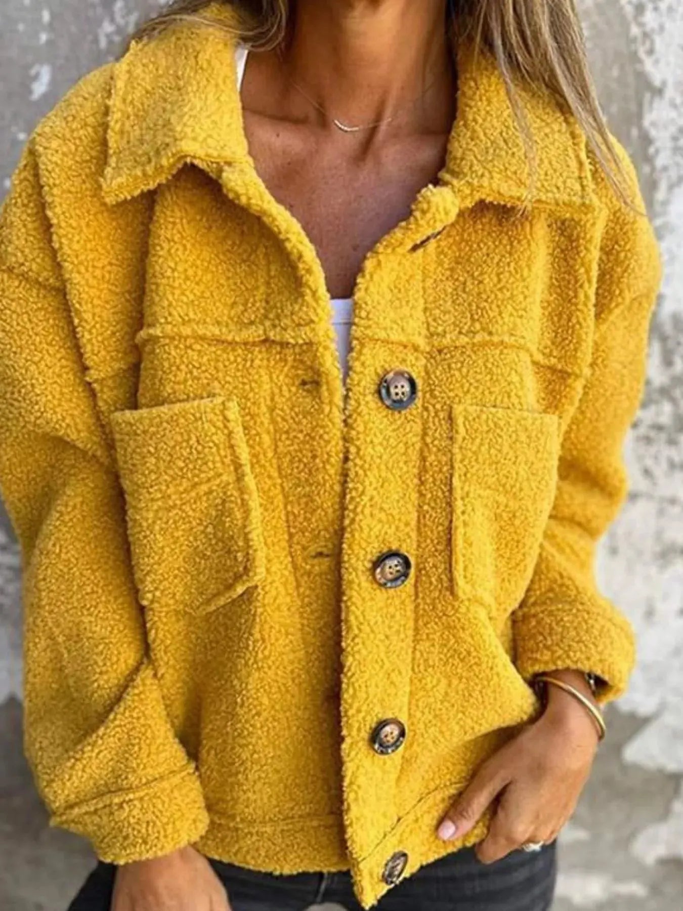 Plus Size Single-Breasted Sherpa Shacket