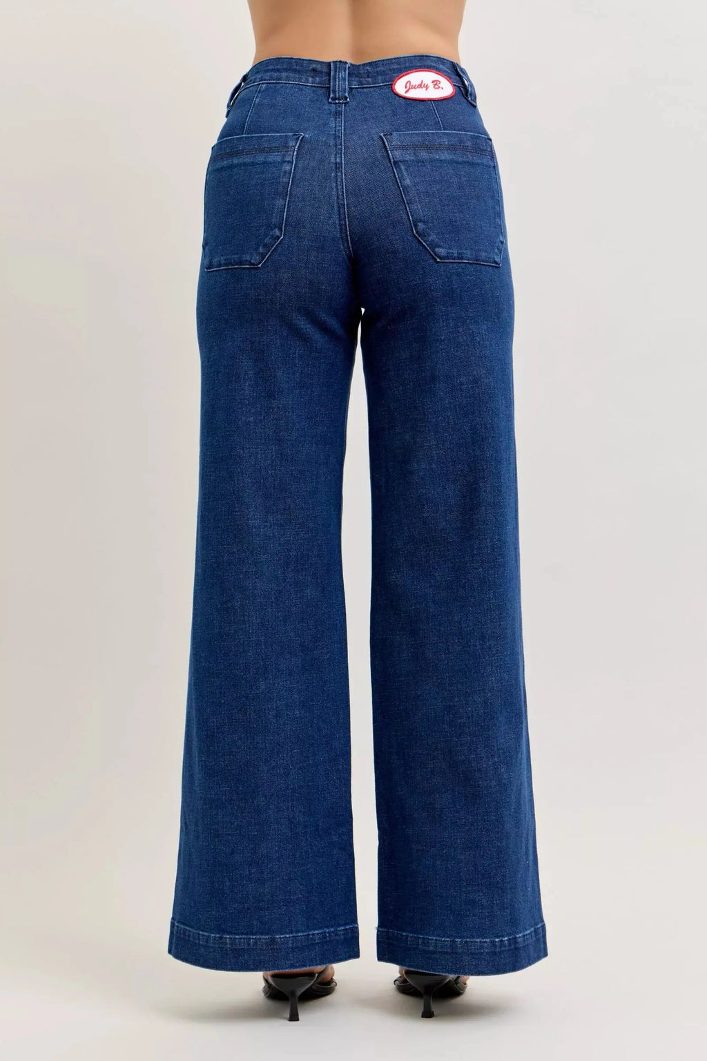 Judy Blue High-Waisted Retro Wide Jeans with Patch Pockets & Twisted Seams