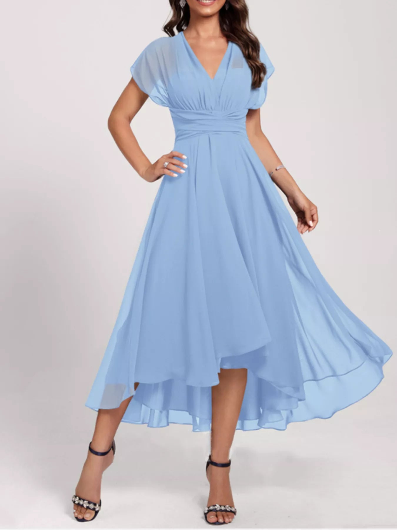 Ruched Crisscross A Line Midi Dress