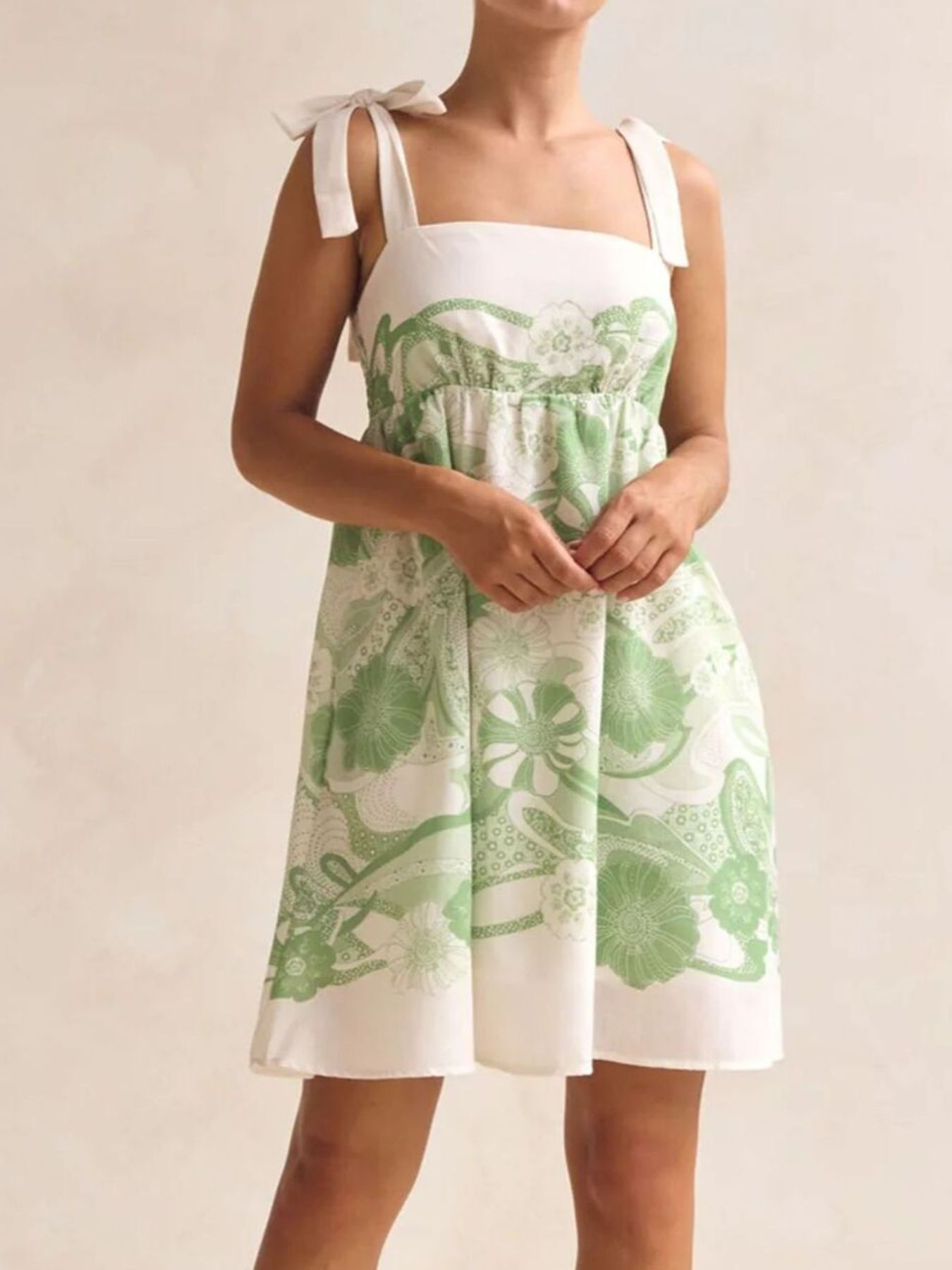Printed Tie Shoulder Mini Dress