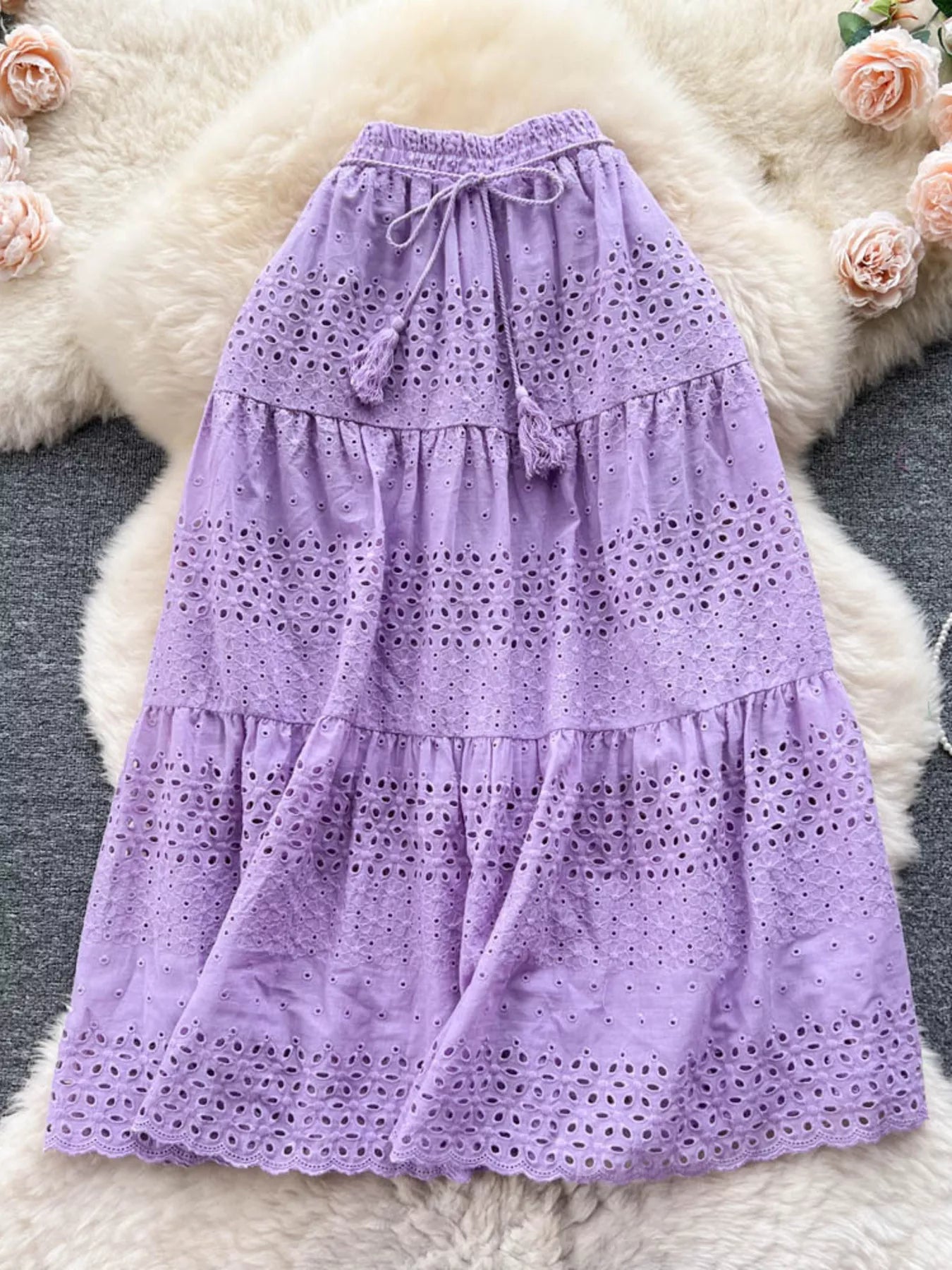 Eyelet Tiered Maxi Skirt