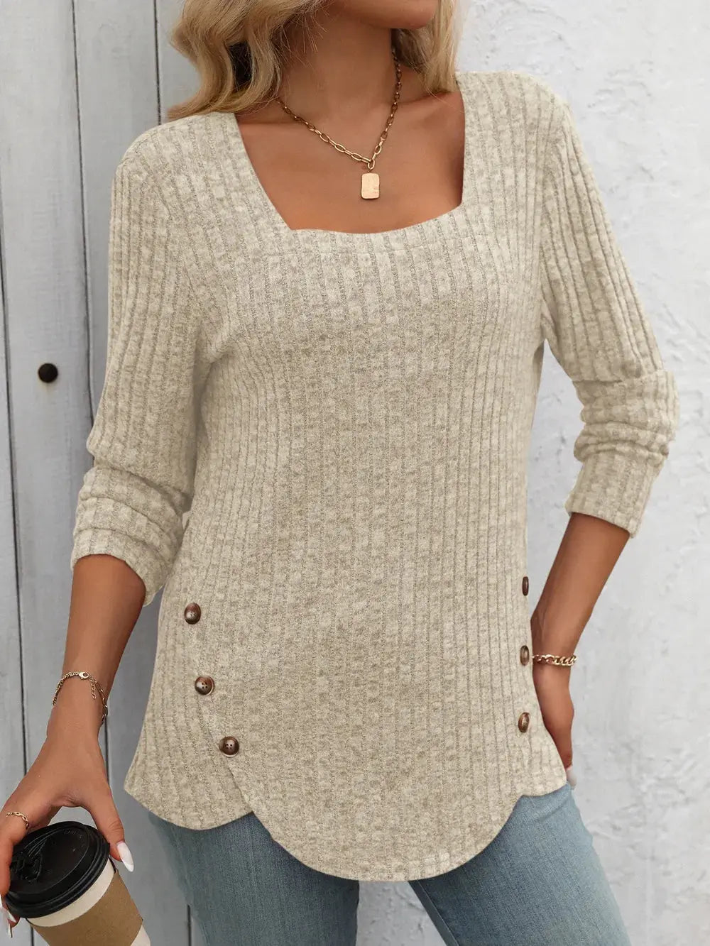 Mandy Square Neck Long Sleeve T Shirt