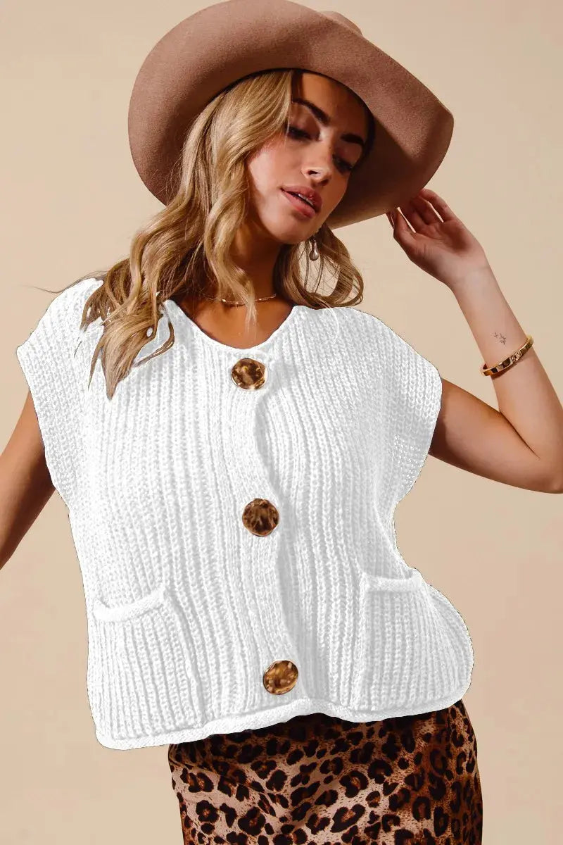 SO ME Big Metal Button Front Sweater Vest