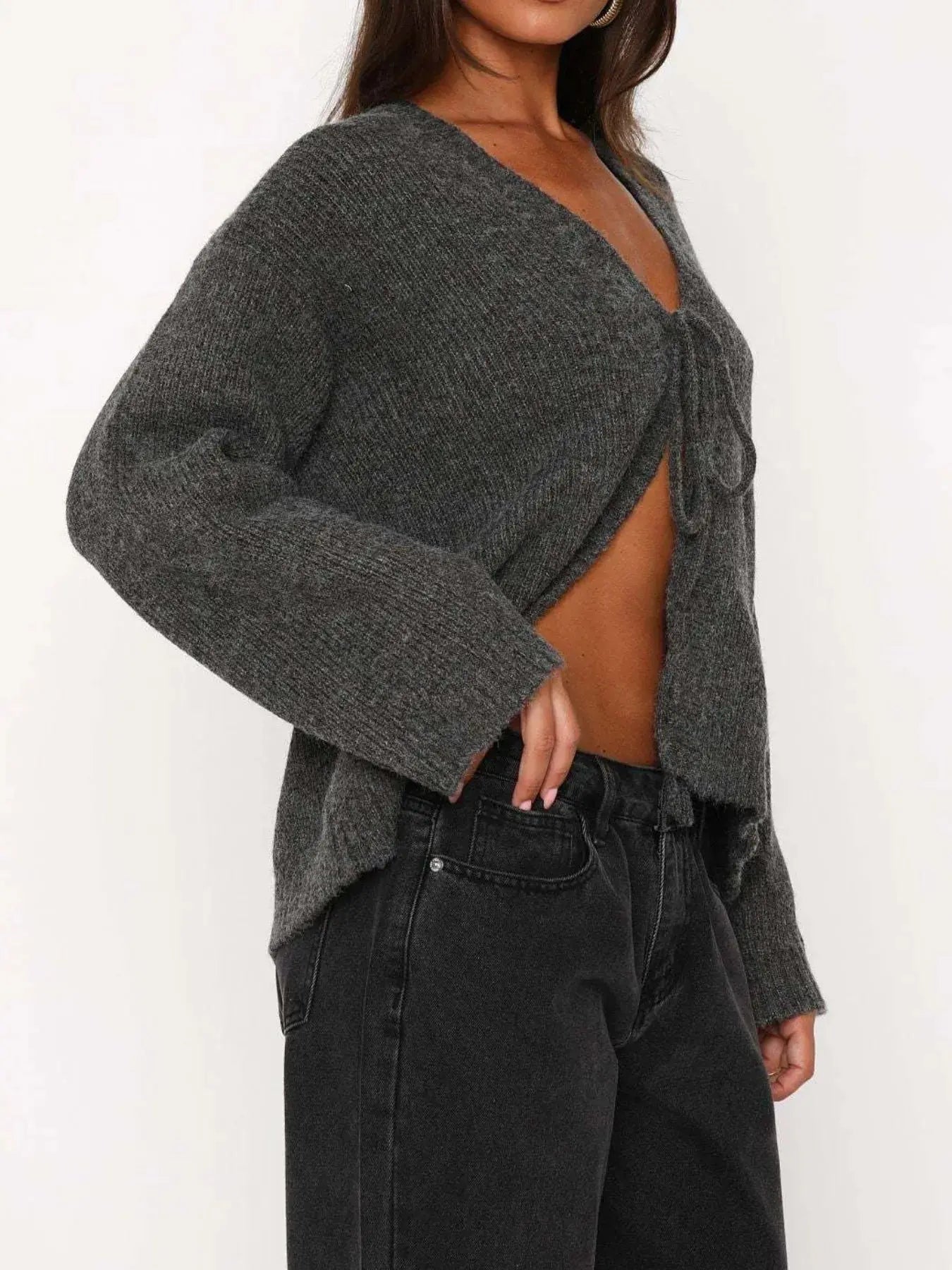 Open Front Tie Knit Sweater Cardigan – Soft Stretch Cozy Fit