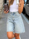 High Waisted Raw Hem Denim Shorts
