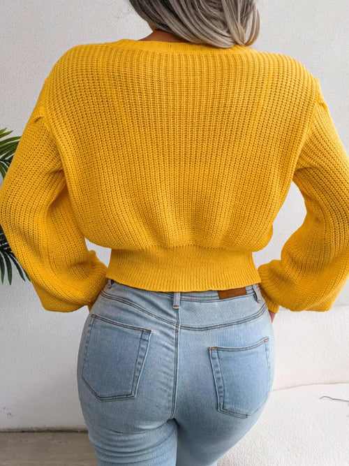 Cable Knit Crew Neck Cropped Sweater