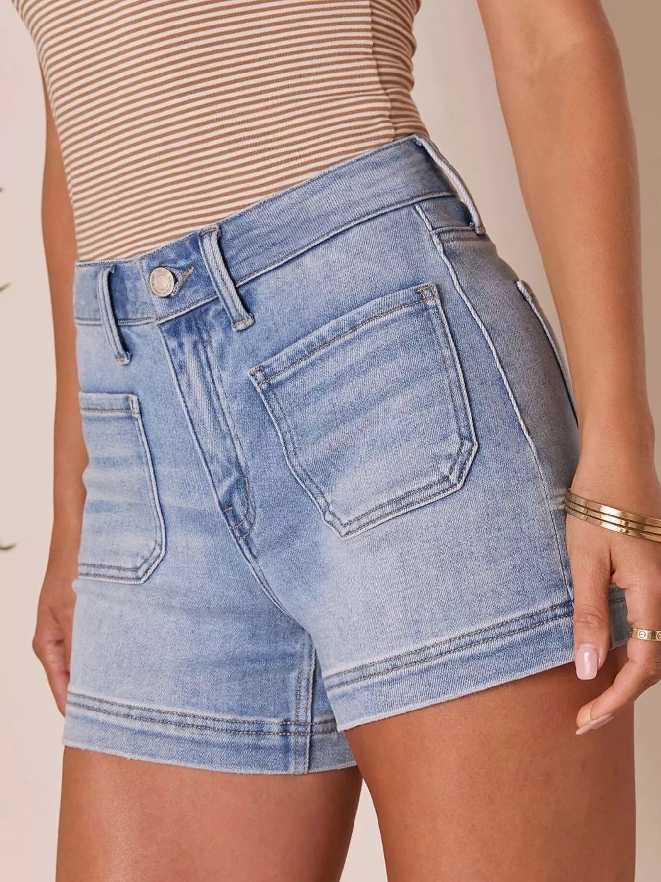 High Waisted Denim Shorts with Pockets