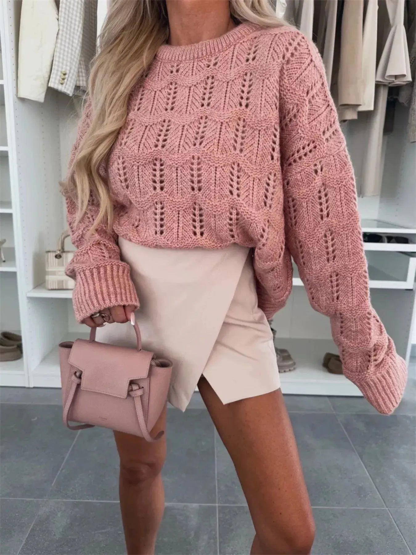 Round Neck Openwork Sweater