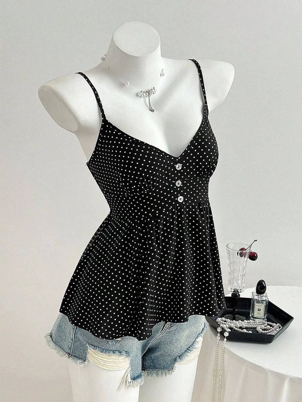 Polka Dot V Neck Cami Top