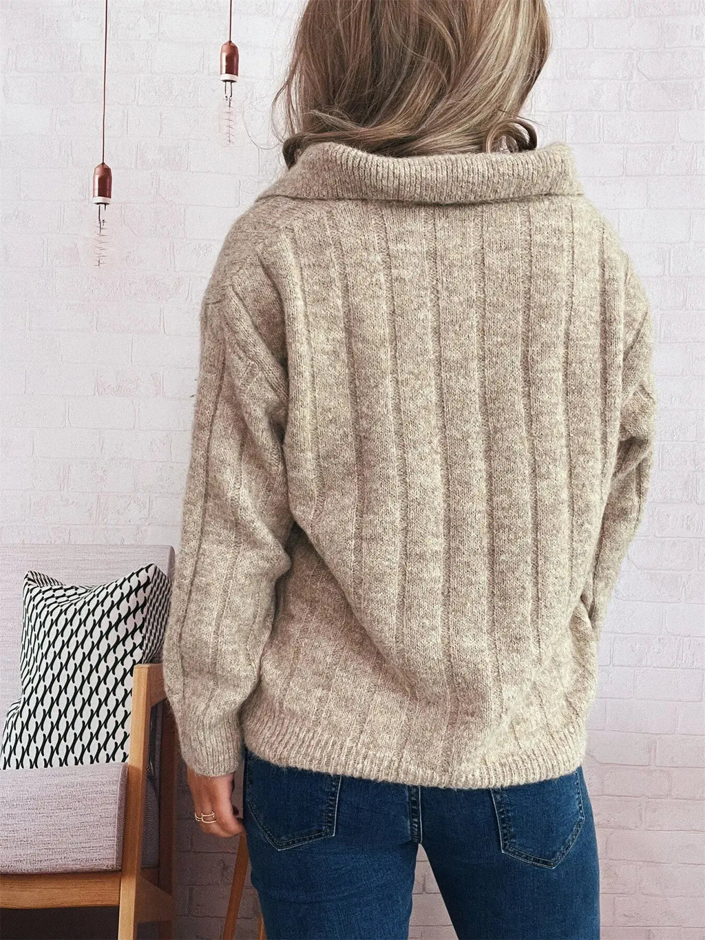 Ribbed Hem Quarter Zip Sweater