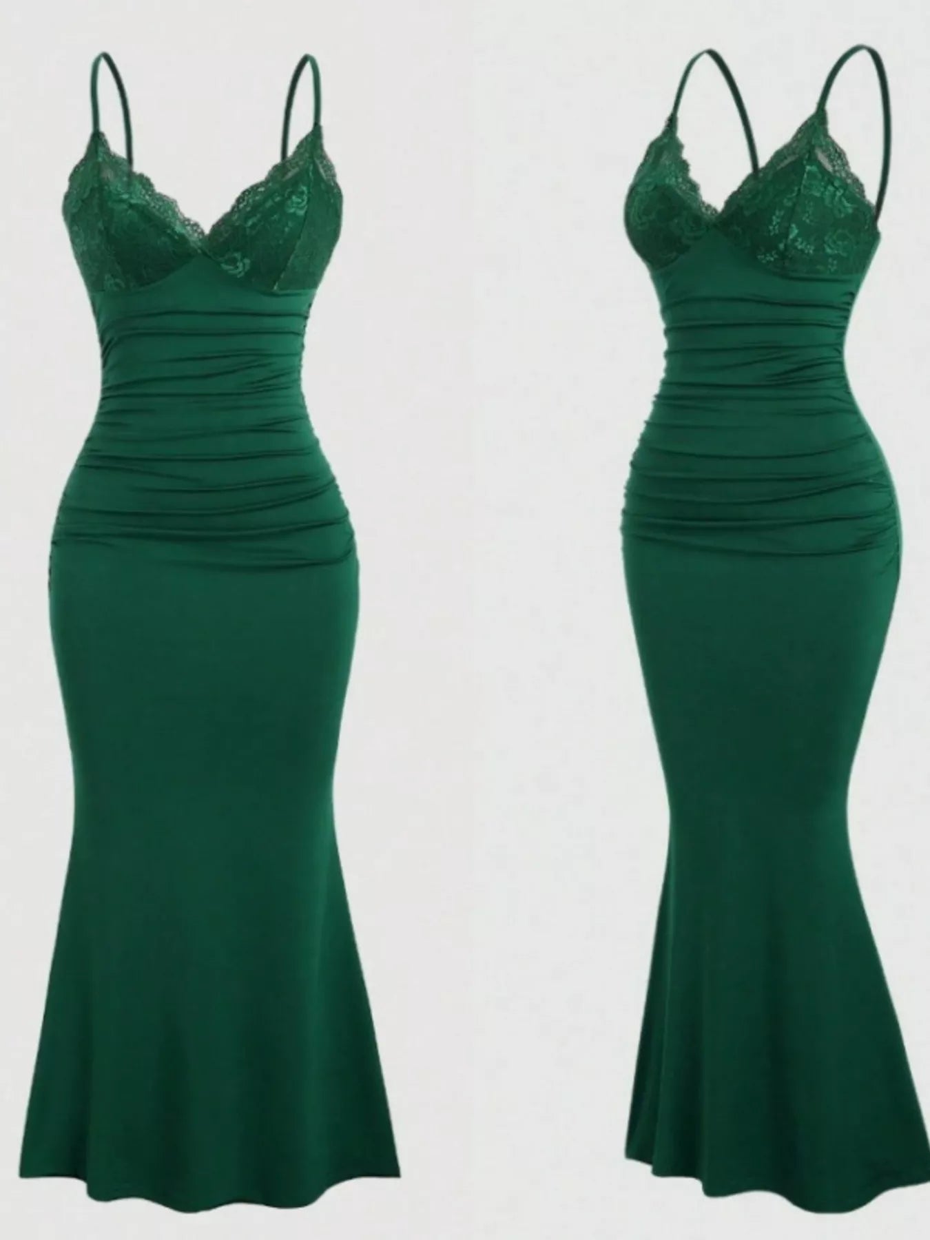 Lace Trim Ruched Mermaid Dress