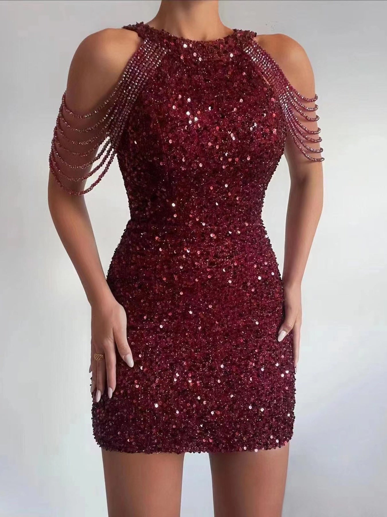 Full Size Sequin Embellished Bodycon Mini Dress
