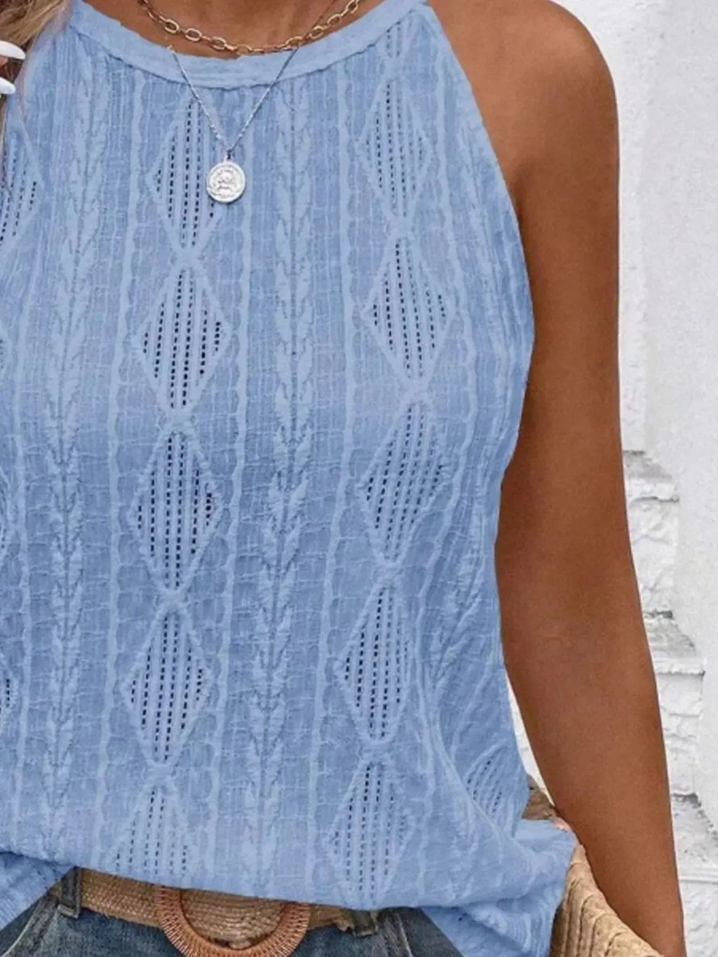 Round Neck Eyelet Textured Tank Top