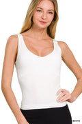 Zenana Ribbed Bra Padded Seamless V Neck Tank Top
