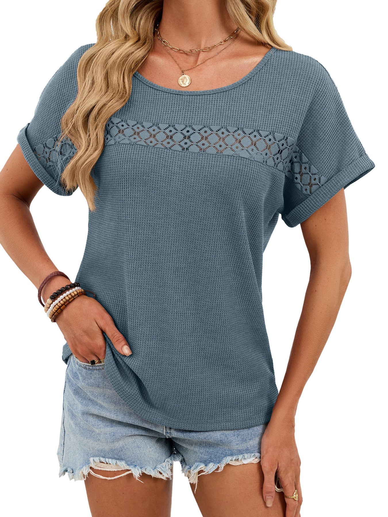 Lace Trim Short Sleeve T Shirt