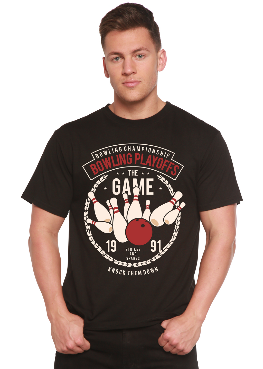 Bowling Playoffs Men's Bamboo Viscose/Organic Cotton Short Sleeve Graphic T-Shirt