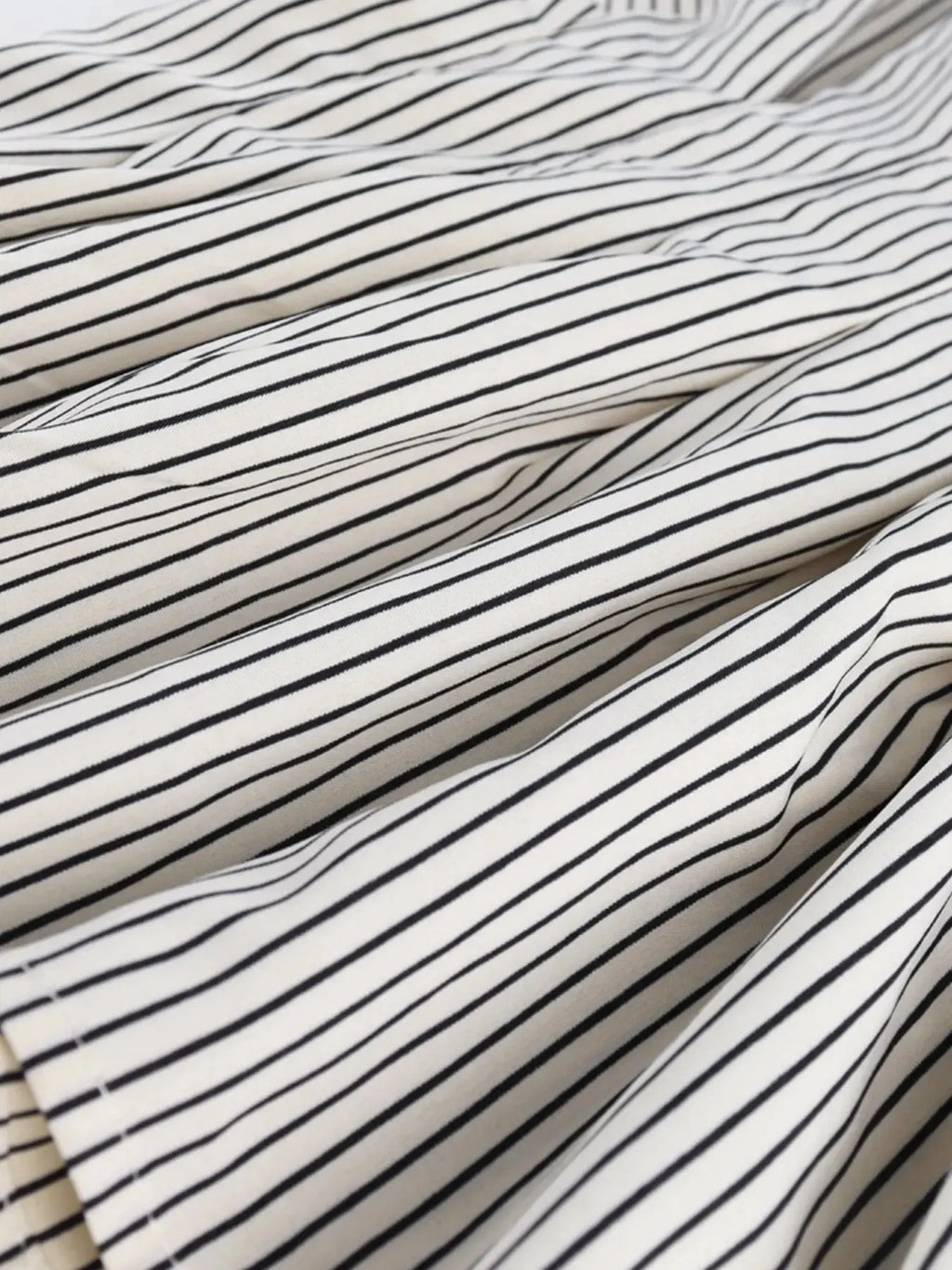 Pinstripe Puff Sleeve Cinched Waist Button Up Shirt