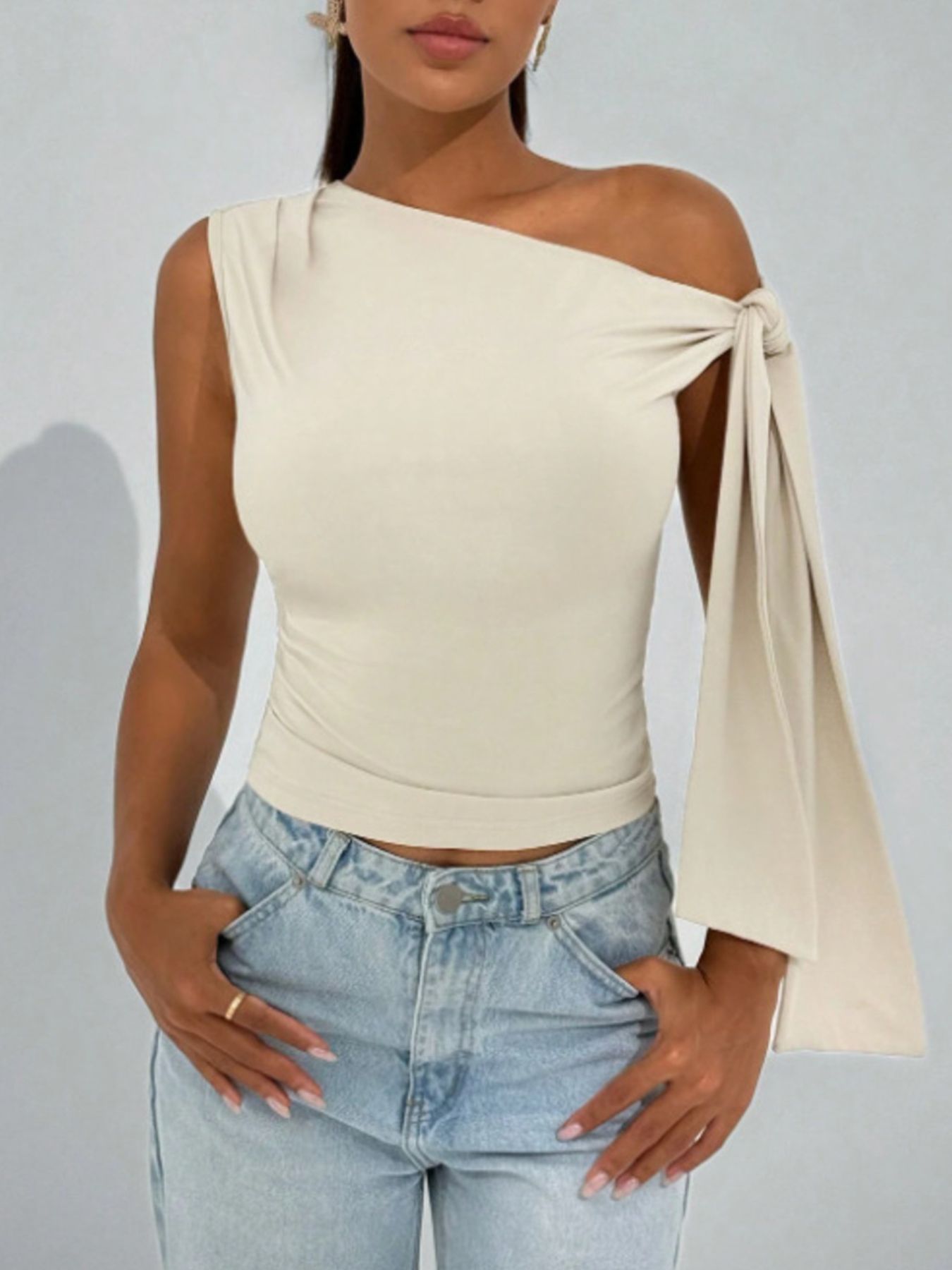 Tie Detail One Shoulder Top