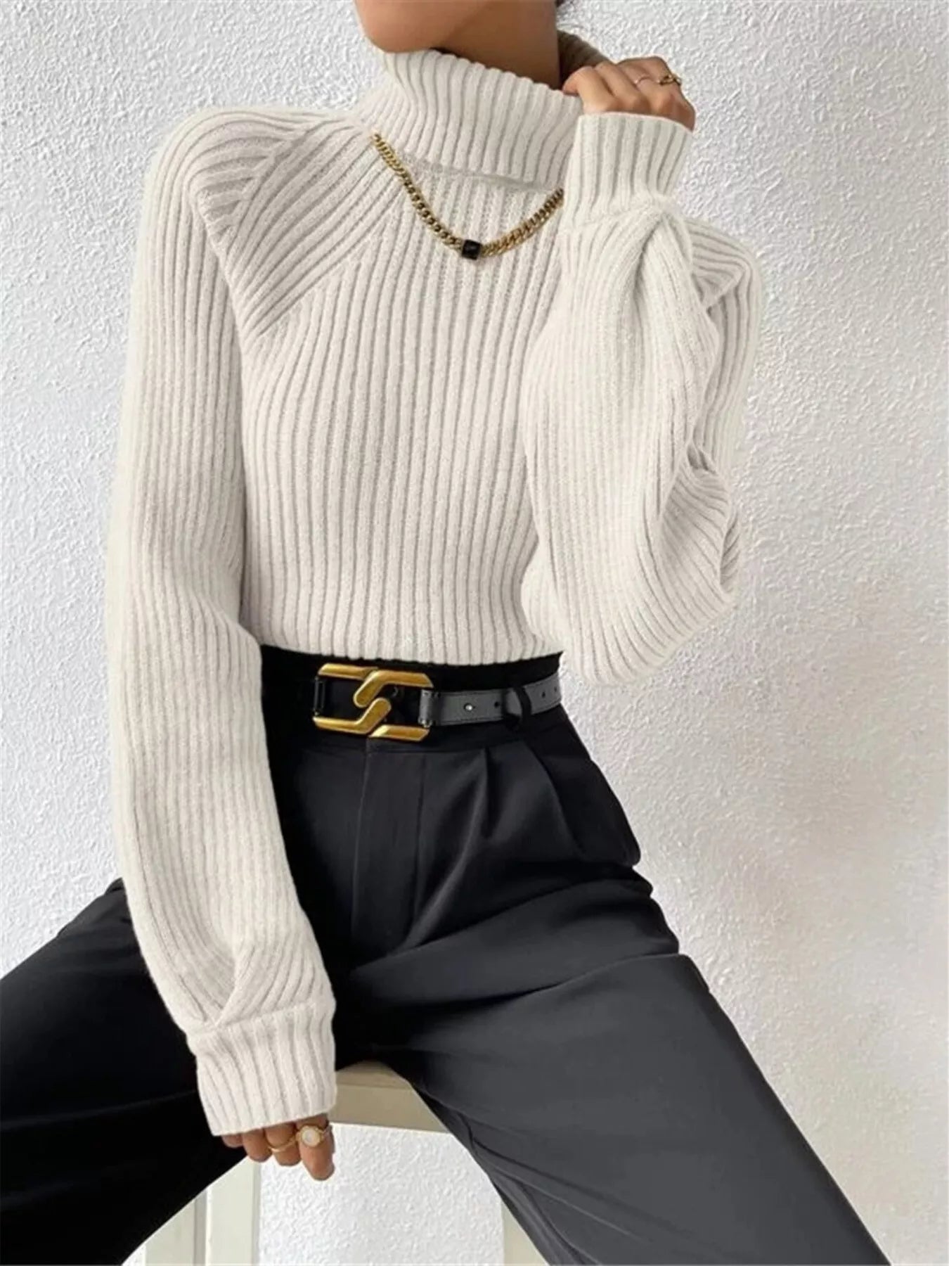 Ribbed Knit Turtleneck Sweater