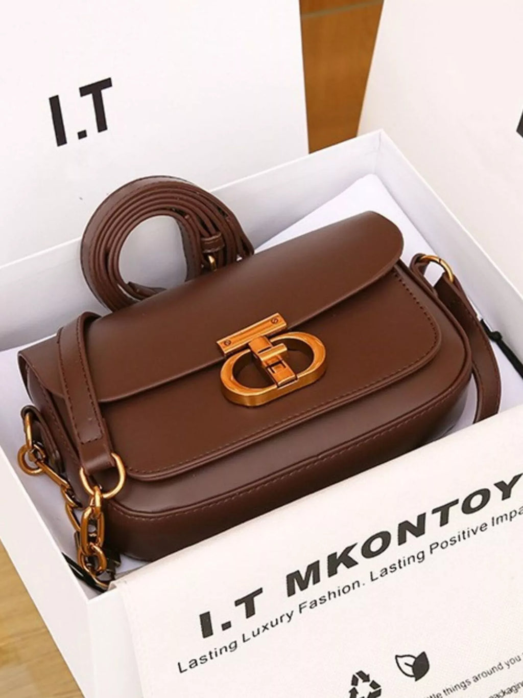 Classic Gold Lock Leather Flap Shoulder Bag