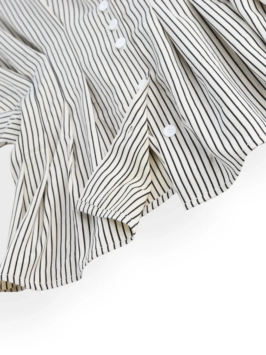 Pinstripe Puff Sleeve Cinched Waist Button Up Shirt