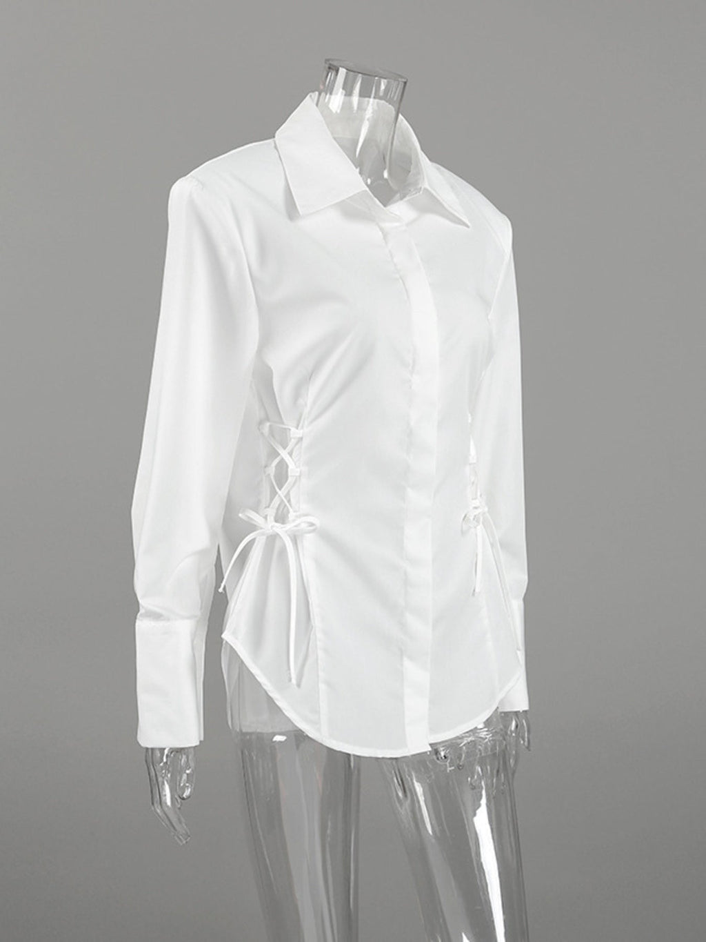 White Button Up Side Lace Up Shirt
