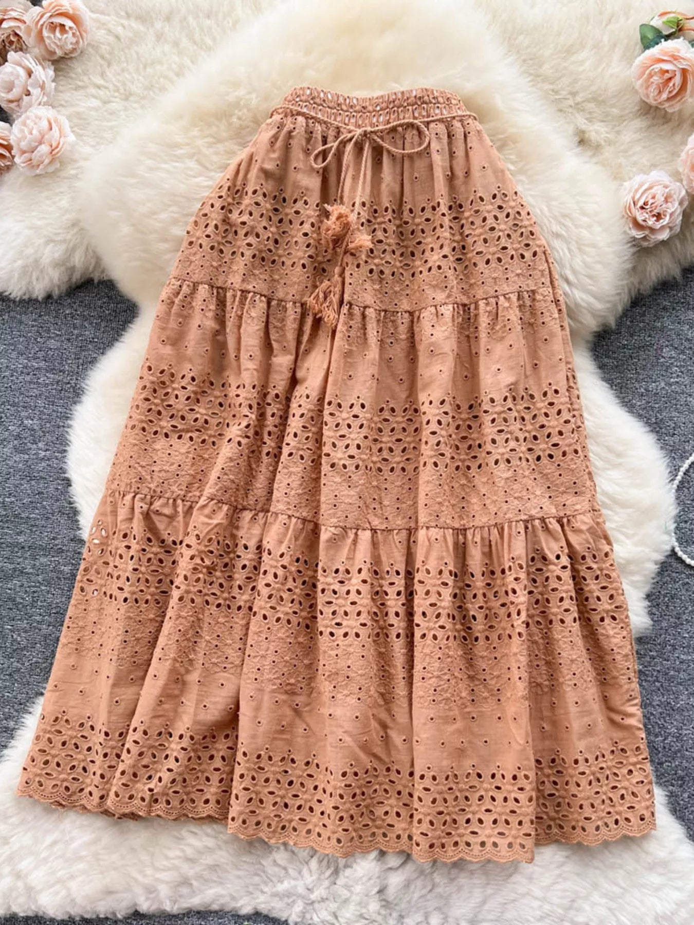 Eyelet Tiered Maxi Skirt