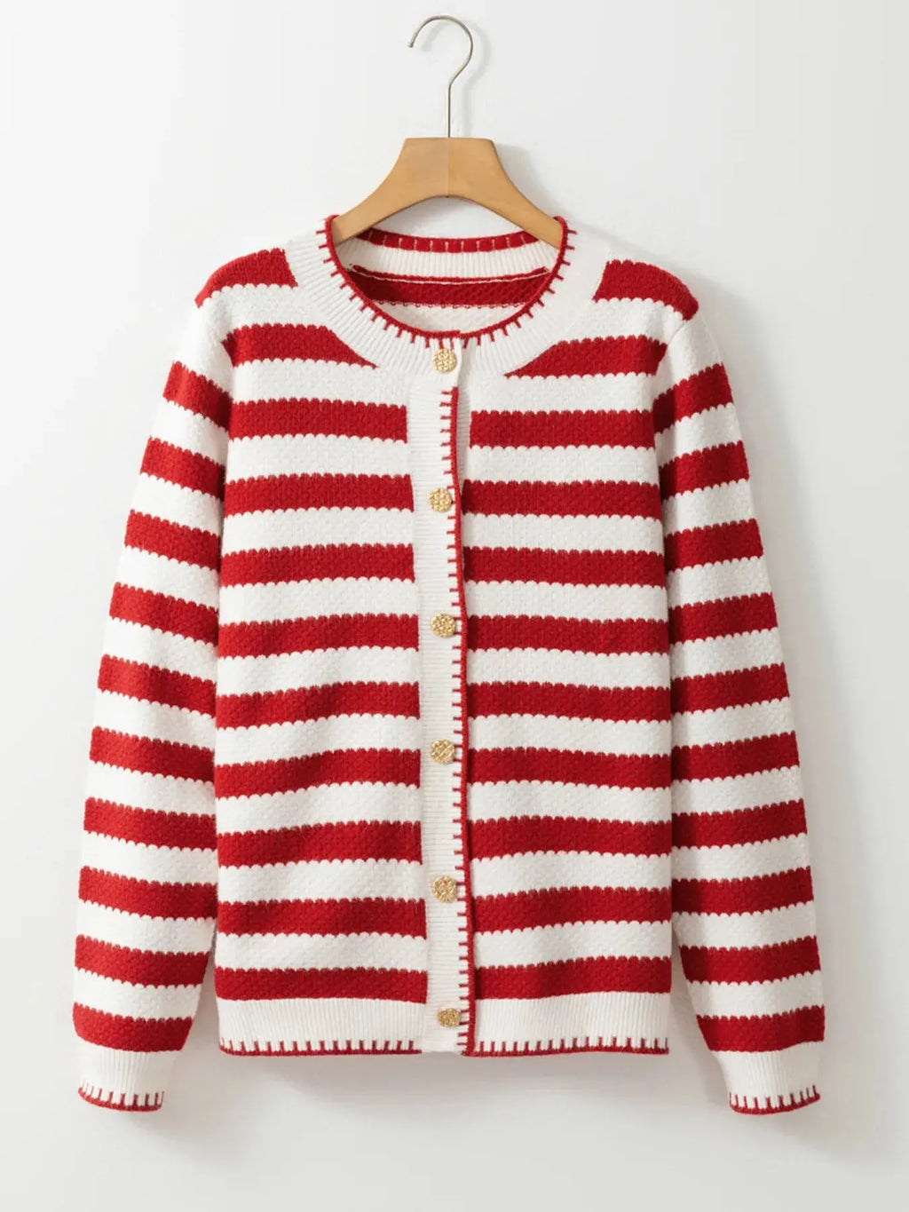 Button Down Striped Long Sleeve Cardigan