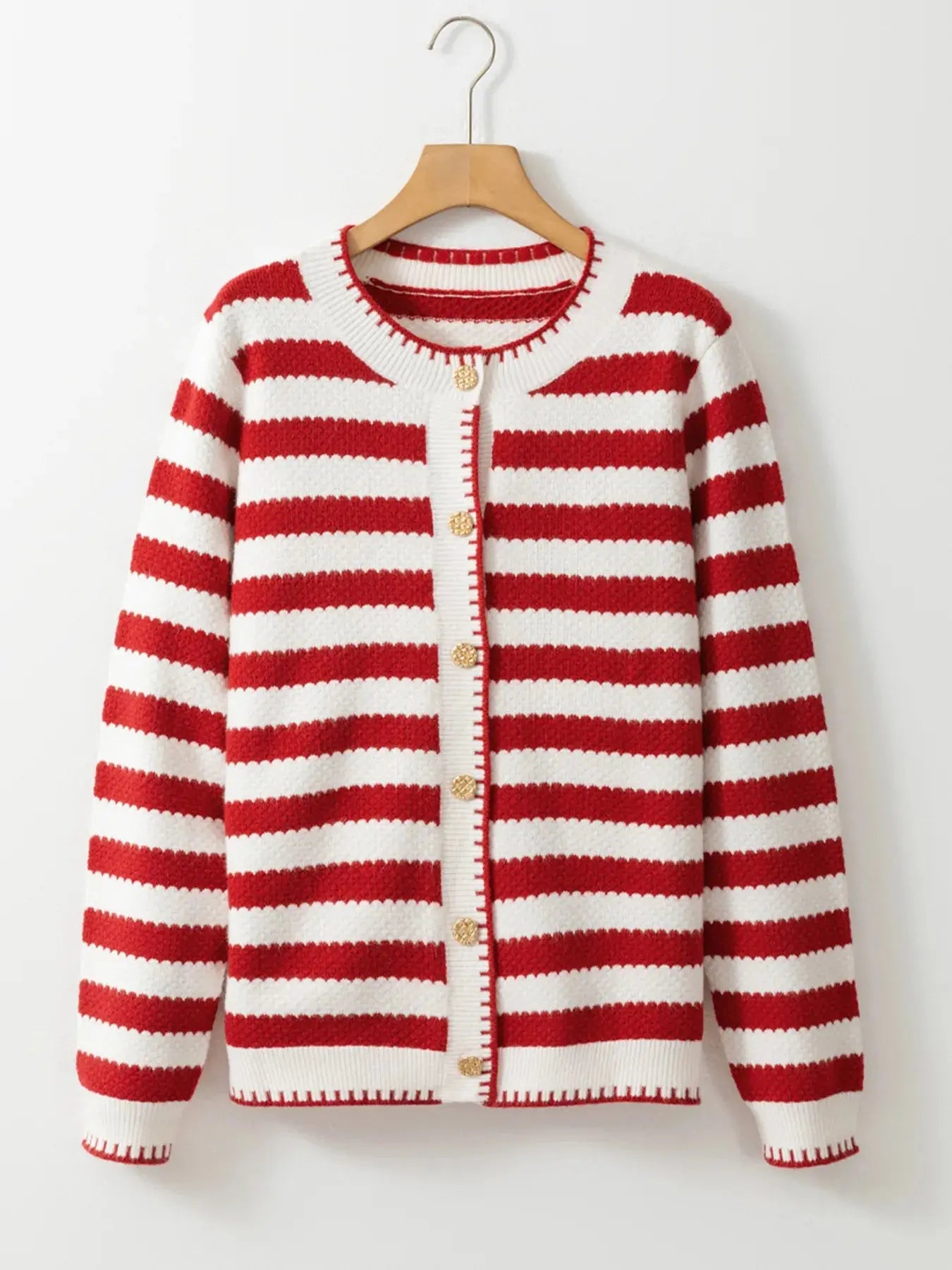 Button Down Striped Long Sleeve Cardigan