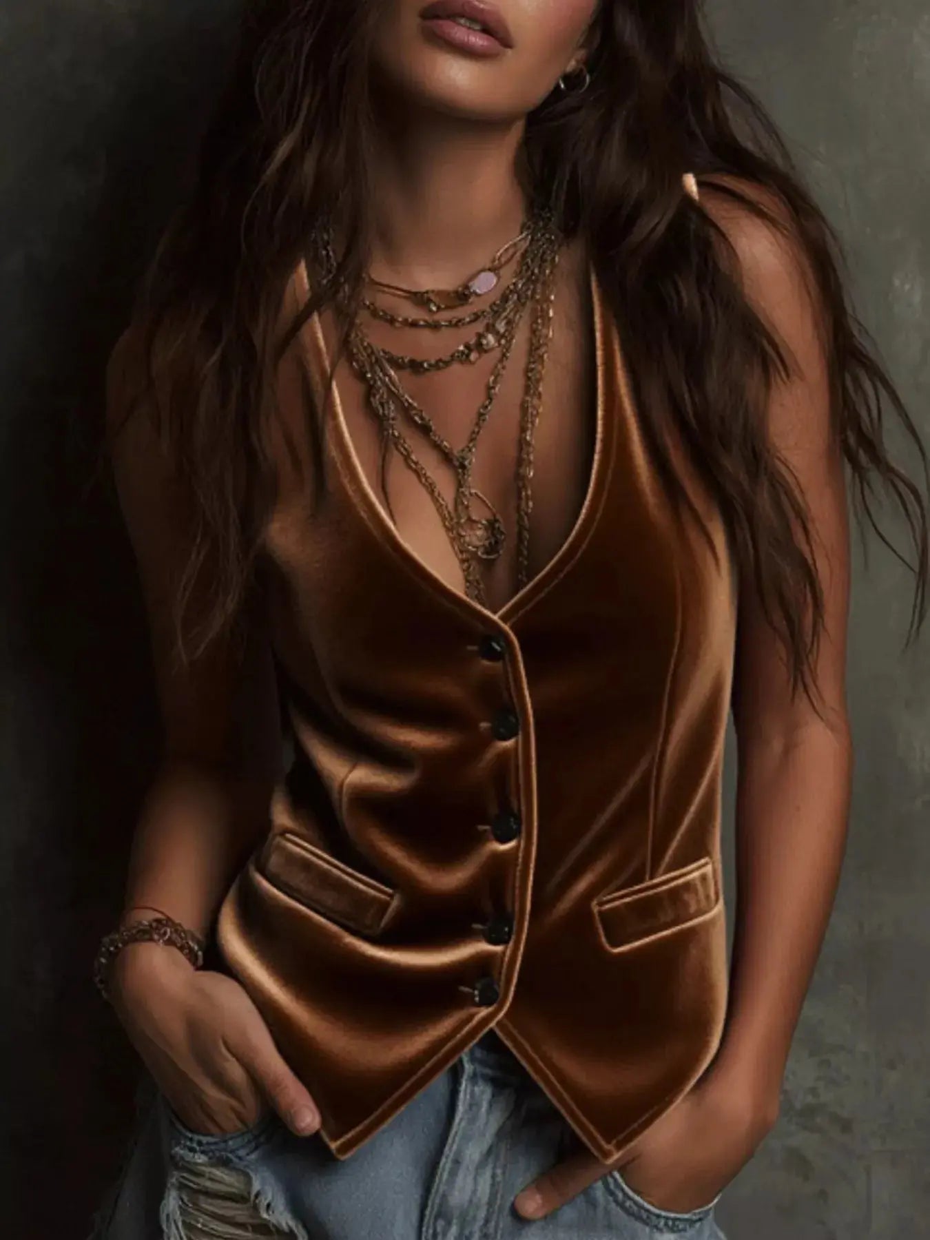 Velvet Button Down Vest Coat