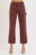 RISEN Jeans - Full Size High Rise Wide Straight Cuffed Patch Jeans