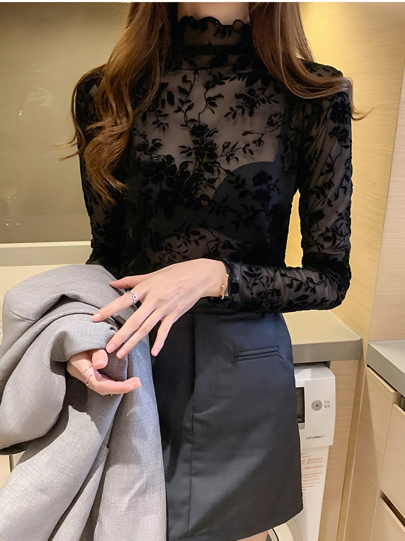 Floral Turtleneck Long Sleeve Top