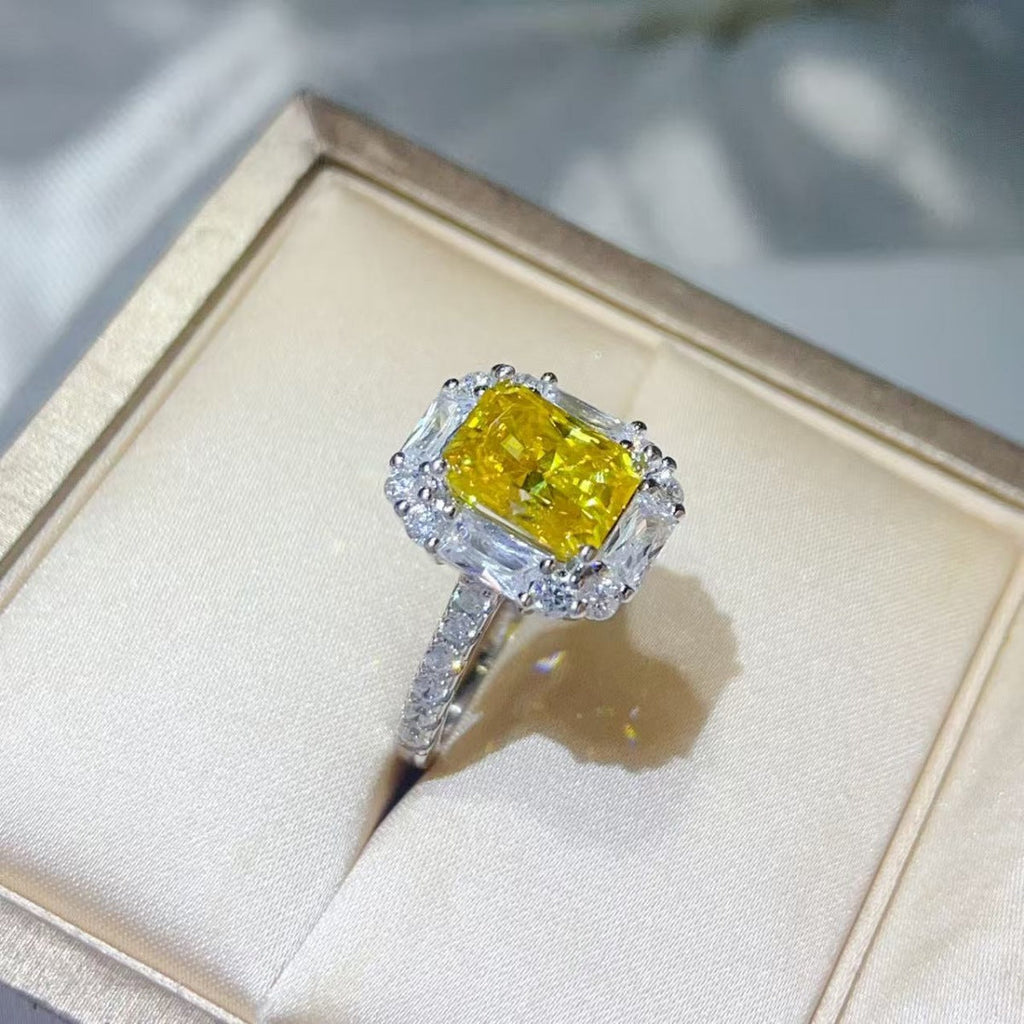 Yellow Halo 3 Carat Moissanite Ring in 925 Sterling Silver