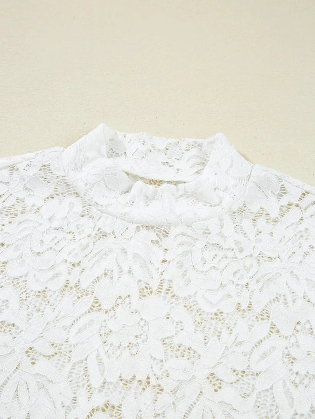 Lace Crochet Bell Sleeve Mock Neck Blouse