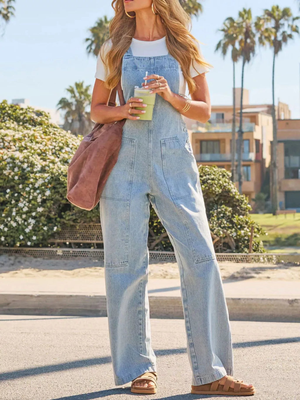 Washed Wide Leg Denim Overalls